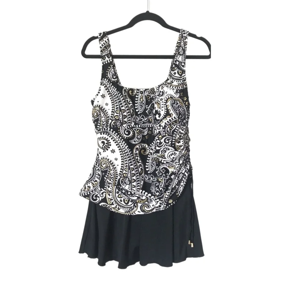 Maxine of Hollywood Swimdress Women Black Gold Paisley One Piece Swimsuit - 12